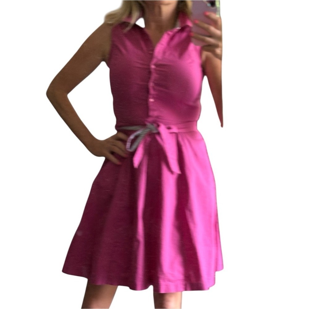 Magenta Tie Waist Midi Dress Teacher Chic Corporate Size 4 Classic 70s